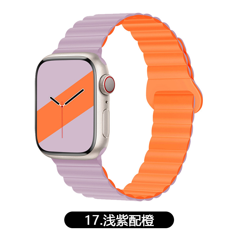 适用AppleWatch苹果硅胶表带iwatch1-9代/SE双色磁吸回环手表表带详情8