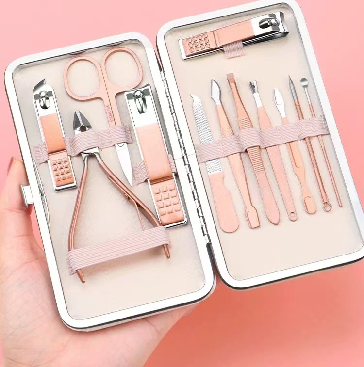 Rose gold nail clippers set, stainless steel nail clippers 18-piece set, nail clippers full set of beauty and manicure care pic 2