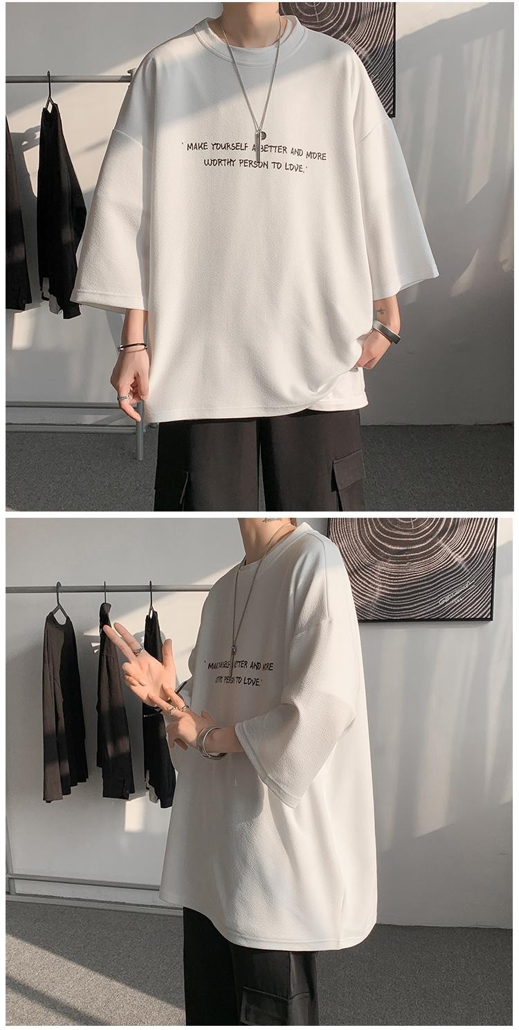 冰丝七分袖t恤男oversize高级感短袖宽松ins潮大码垂感五分袖衣服详情2