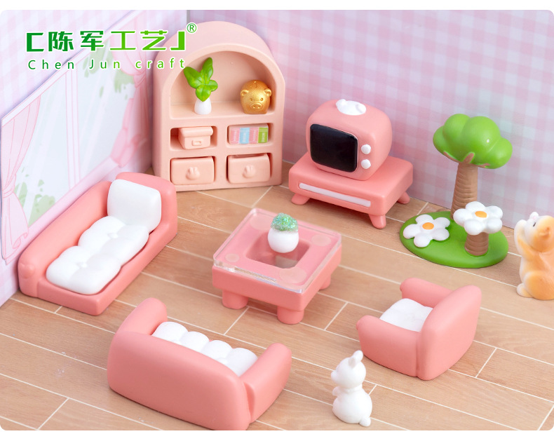 Creative pink girlish dollhouse, living room sofa furniture, micro-landscape diy decorative accessories, miniature small pendant pic 39