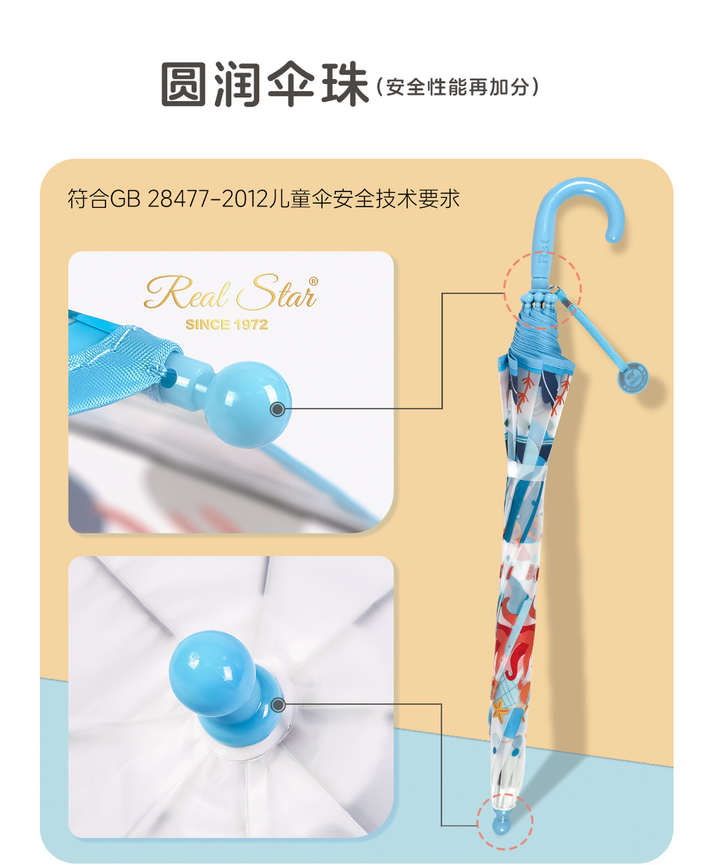 【出口欧美】小孩子雨伞卡通图案款式直柄伞彩色塑料伞poe印刷详情11