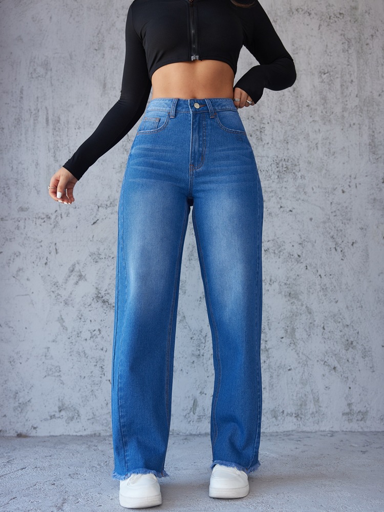 Independent store cross-border Amazon 2024 summer European and American fashion slimming style straight wide-leg jeans without elasticity pic 8