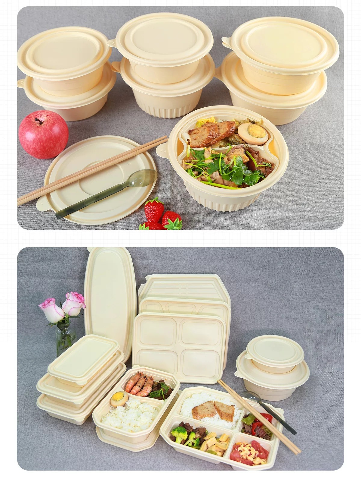 Biodegradable and environmentally friendly takeout disposable lunch boxes with three, four or five compartments, corn starch packaging boxes, can be heated by microwave pic 11
