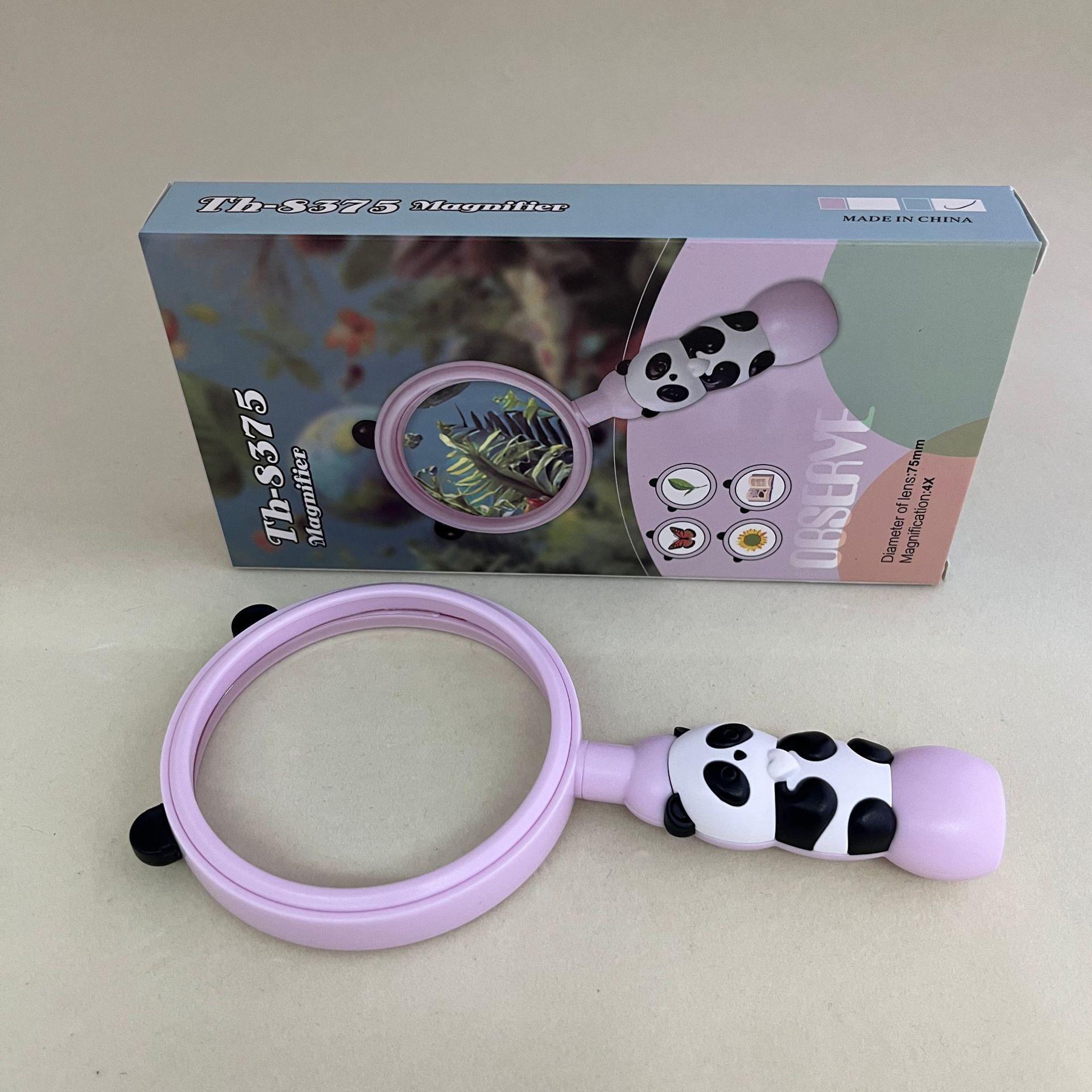 新款塑料卡通彩色8375熊猫图案放大镜学生教学礼品放大镜直径75MM详情15