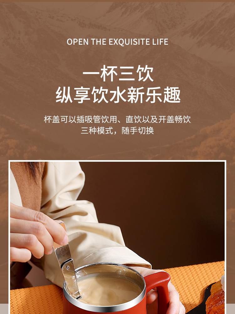 304 stainless steel mugs, portable coffee cups, thermos flasks, household red breakfast cups with spoon LIDS, office water cups pic 9