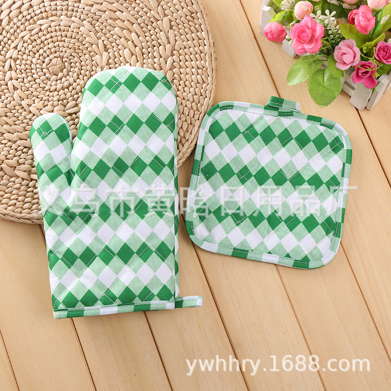 【 Chi Jia 】 Microwave Oven Heat insulation and heat-resistant hand cover Pad Two-piece Set, Kitchen Baking Two-piece set, diamond-shaped printed pic 4