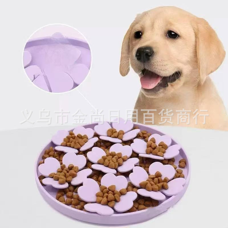 圆形花瓣硅胶宠物慢食碗狗狗喂食防噎缓食盘狗狗餐盘详情1
