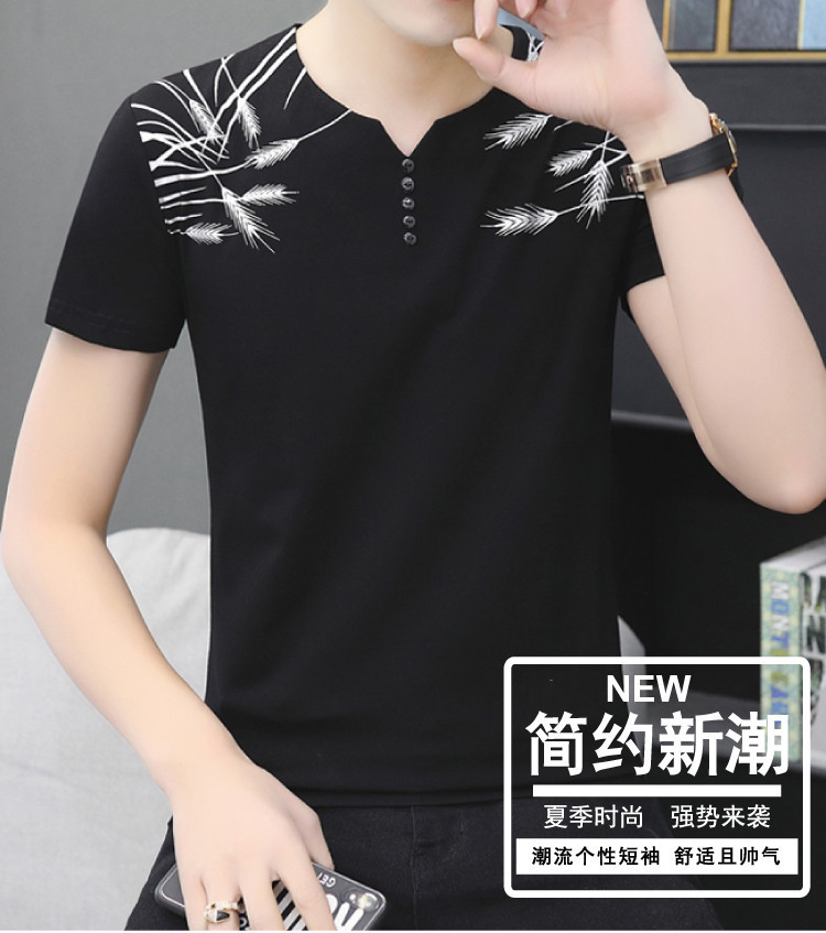 Cool and refreshing ice silk short-sleeved T-shirt for men, V-neck cotton summer thin style 2024 new half-sleeved T-shirt summer top pic 1
