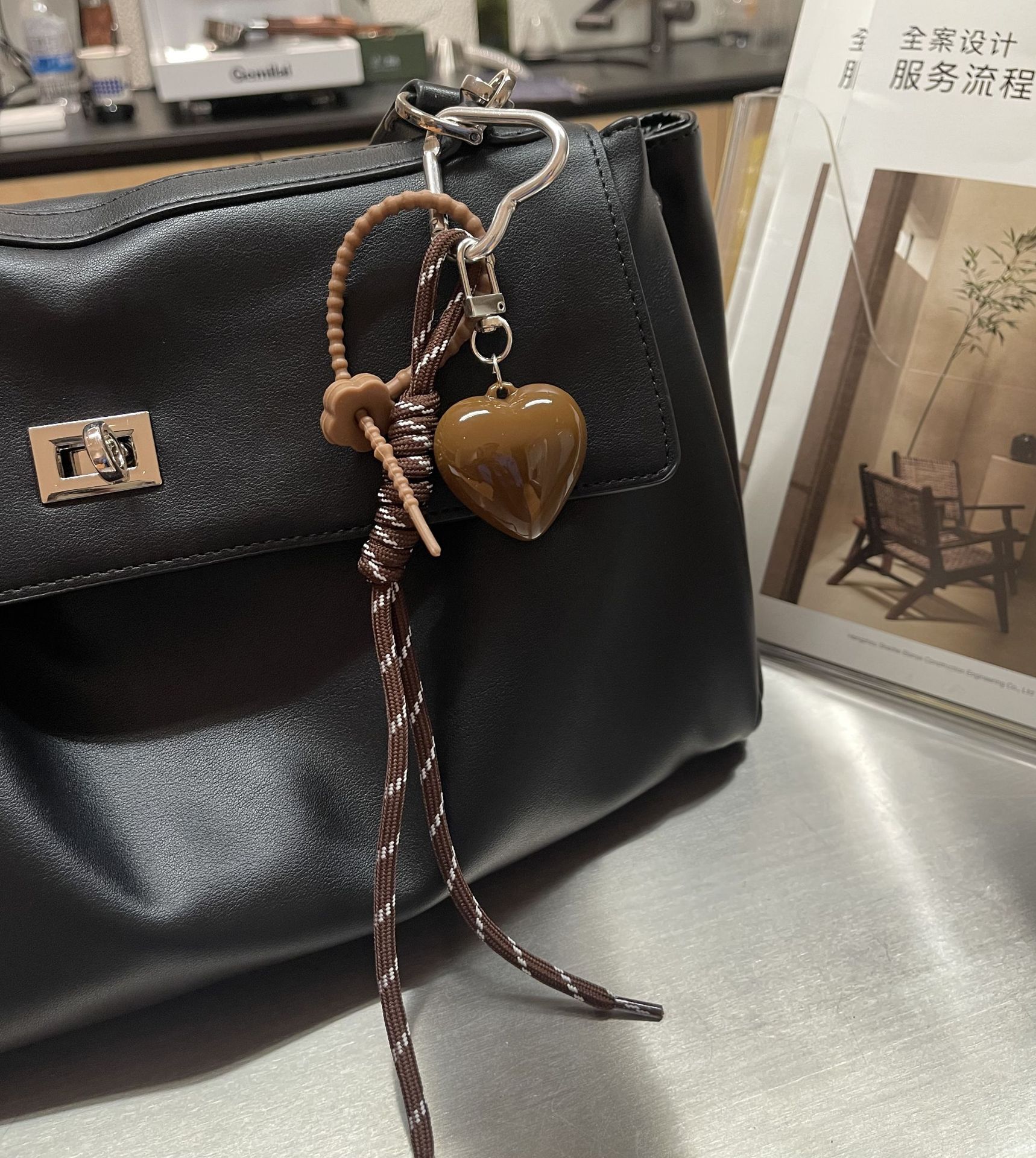 2024 New miu series style Angola Red large heart woven rope keychain pendant, bag decoration pendant, keychain pendant pic 2