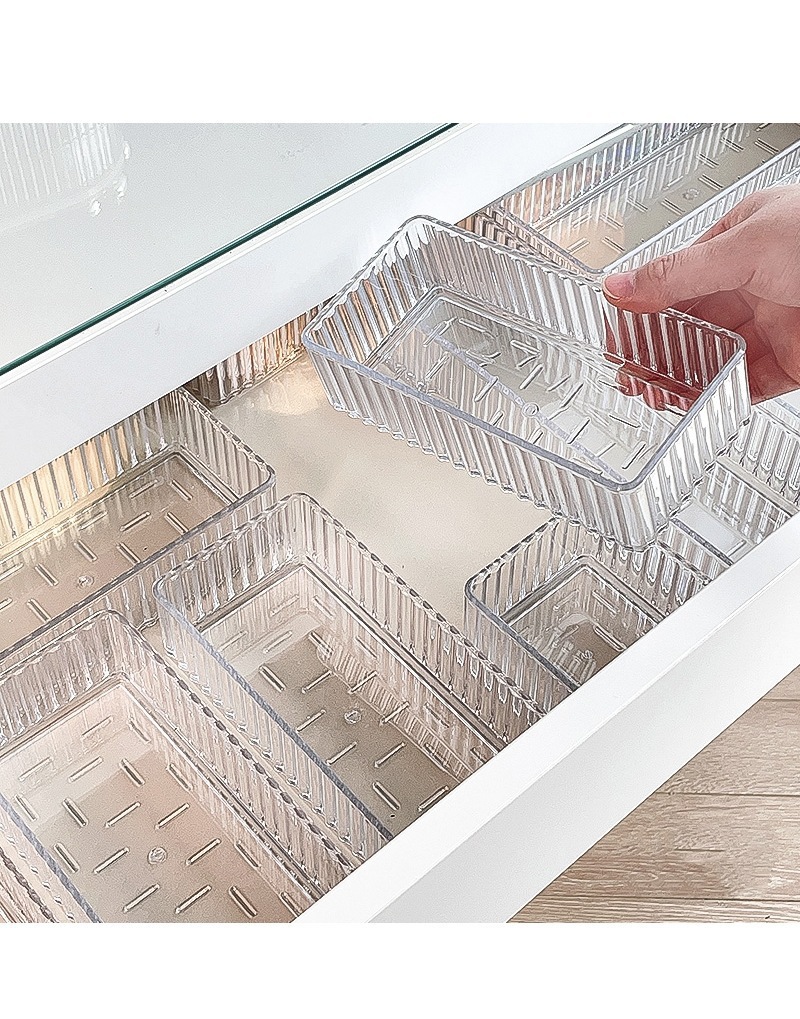 亚克力分格盒化妆品桌面透明多层长方形塑料客厅整理盒抽屉收纳盒01470-2132详情10