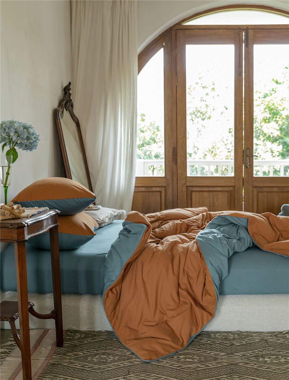 ins Japanese-style solid color all-cotton knitted cotton four-piece set, skin-friendly nude sleeping plain double-layer Indian cotton bed sheet pic 180