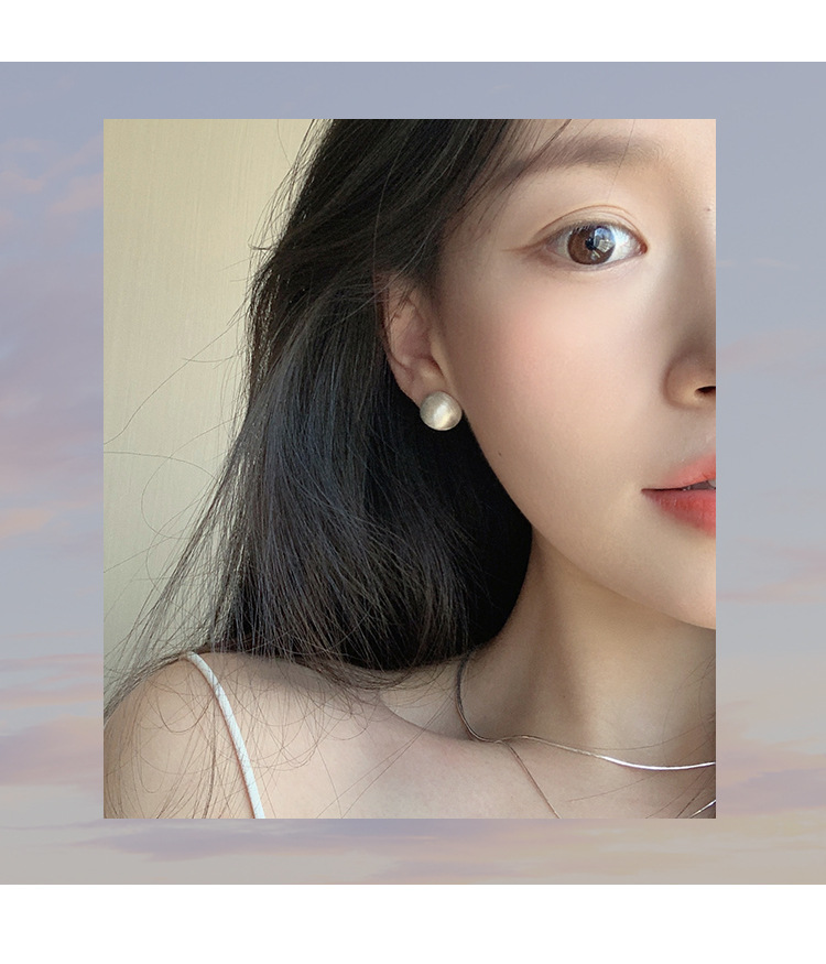 925纯银磨砂光面耳钉2023年新款潮气质名媛高级感冷淡风耳饰详情2