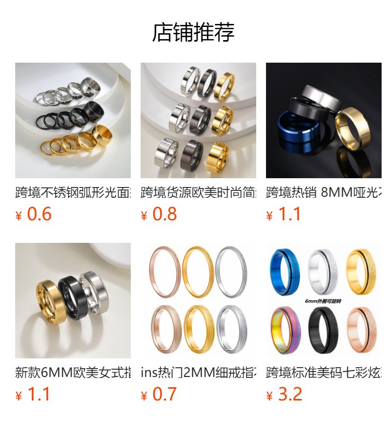 跨境经典光面双斜边钛钢男士戒指4mm6mm8mm宽指环真空电镀不掉色详情1