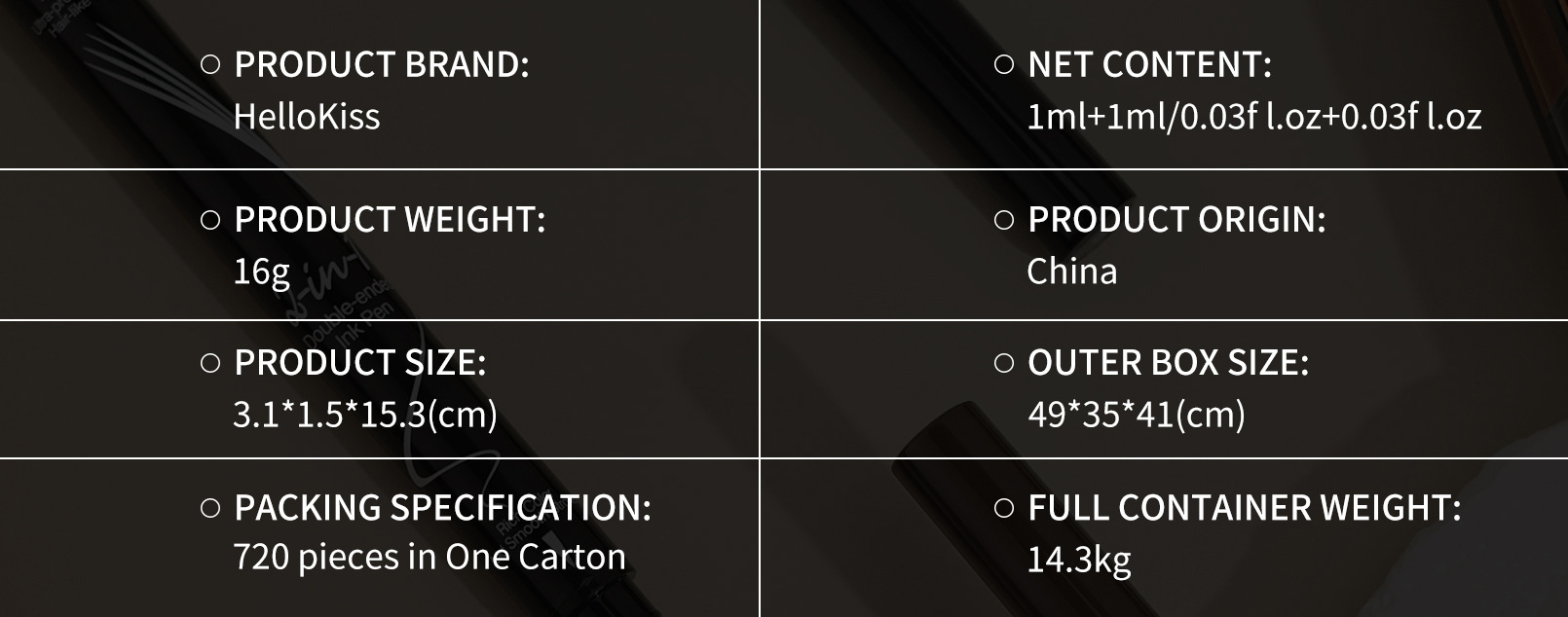 跨境彩妆四叉双头液体眉笔 HelloKiss化妆品速干耐汗不晕染眉笔详情2