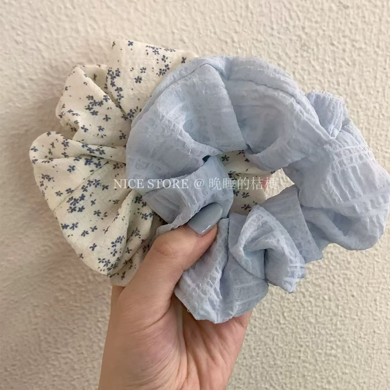 Sweet hair accessory, ponytail bun, spring jasmine floral print, Korean-style large intestine hair band, and hair tie pic 2