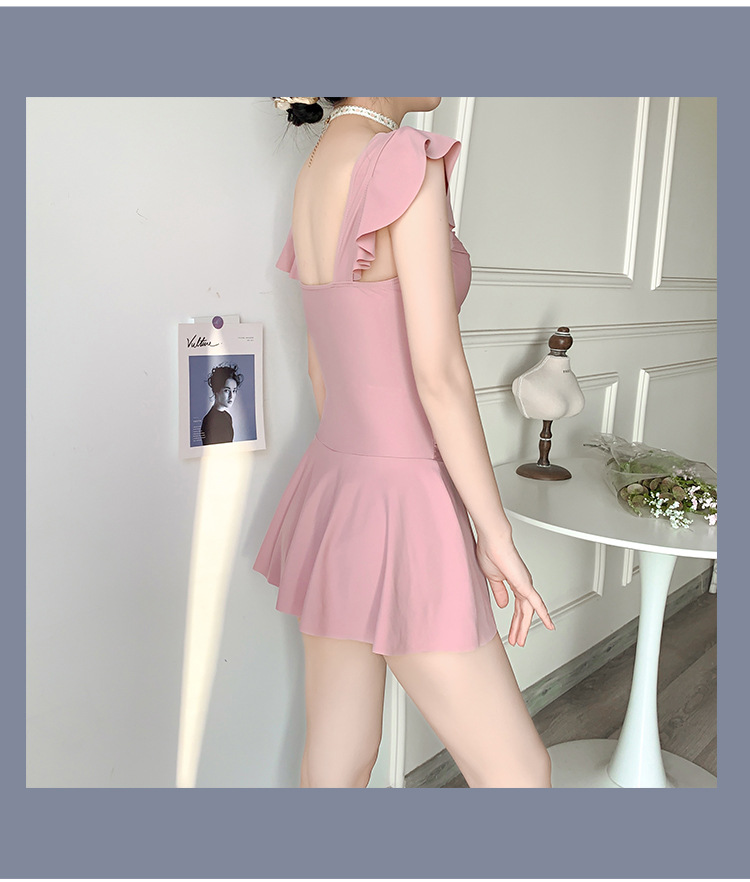 2025新款游泳衣女士遮肚显瘦连体裙式钢托聚拢学生保守泡温泉泳装详情7