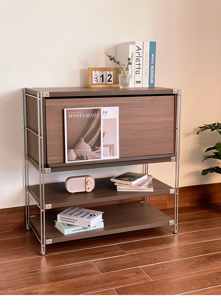 Stainless steel flip-up door magazine cabinet, Bauhaus Ins-style living room narrow slit storage rack, storage cabinet, bookcase for storage pic 4
