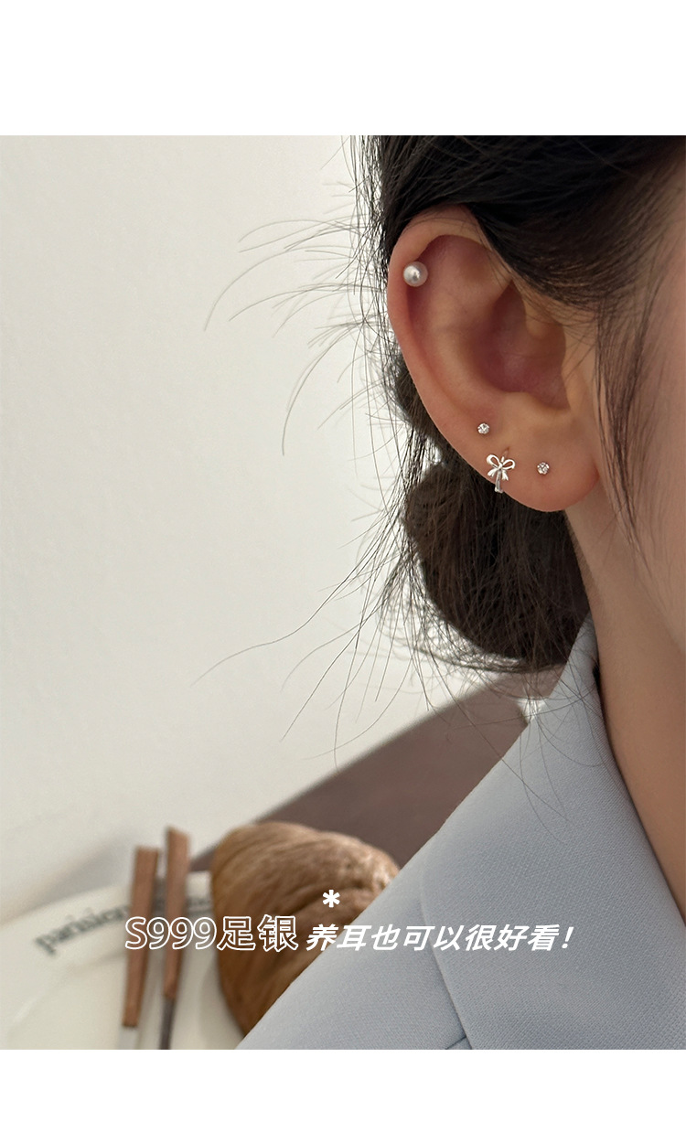 999纯银蝴蝶结耳扣简约小巧精致小众设计感高级自然百搭新款耳环详情16