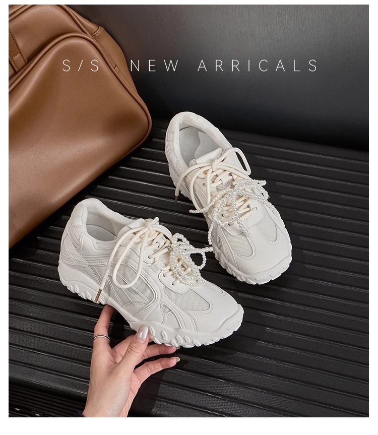 6CM内增高德训鞋女蕾丝珍珠夏新款银色厚底网面休闲运动鞋阿甘鞋详情20