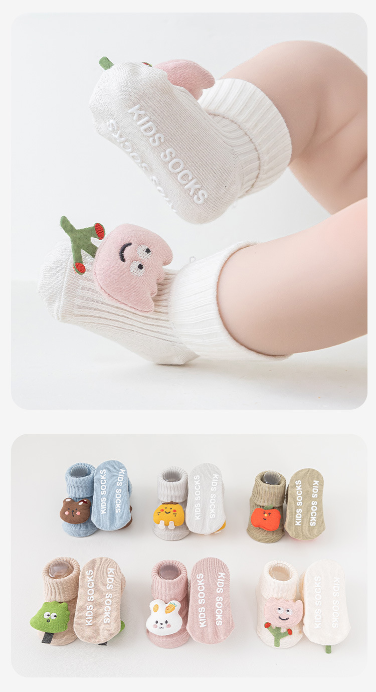 New cartoon double-needle baby socks for autumn and winter, anti-slip and anti-glue newborn socks with bell in the middle tube, 0-9 months old pic 13