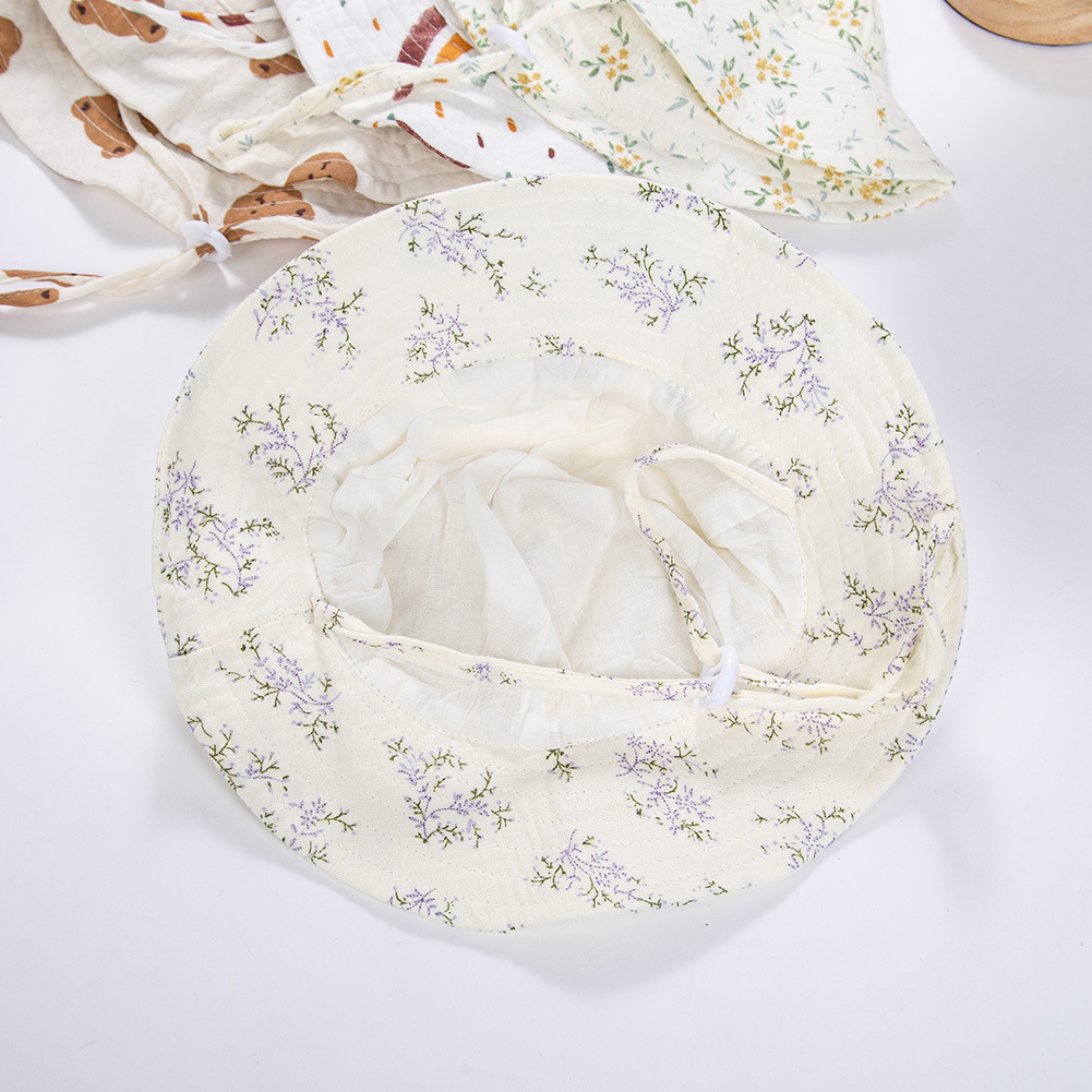 新款婴幼儿纯棉渔夫帽 纯色双层透气纱布遮阳帽可调节绳结渔天帽详情6