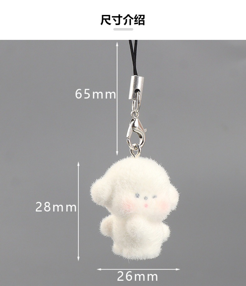 Cute three-dimensional flocking resin dog pendant, mini doll, mobile phone pendant, DIY keychain accessory pic 3