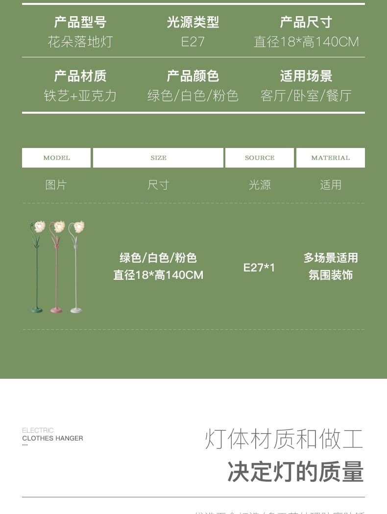 奶油田园风ins铃兰花落地灯卧室床头灯沙发墙角客厅护眼装饰灯详情9
