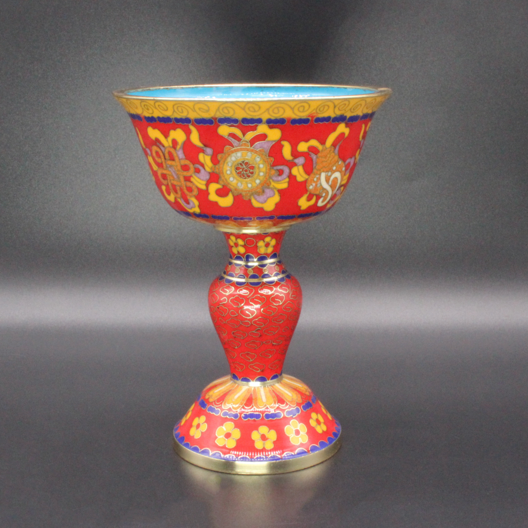 Beijing Cloisonne vintage butter lamp, Buddhist ritual implements, traditional copper body, cloisonne enamel, polished 6-inch long-burning lamp pic 3