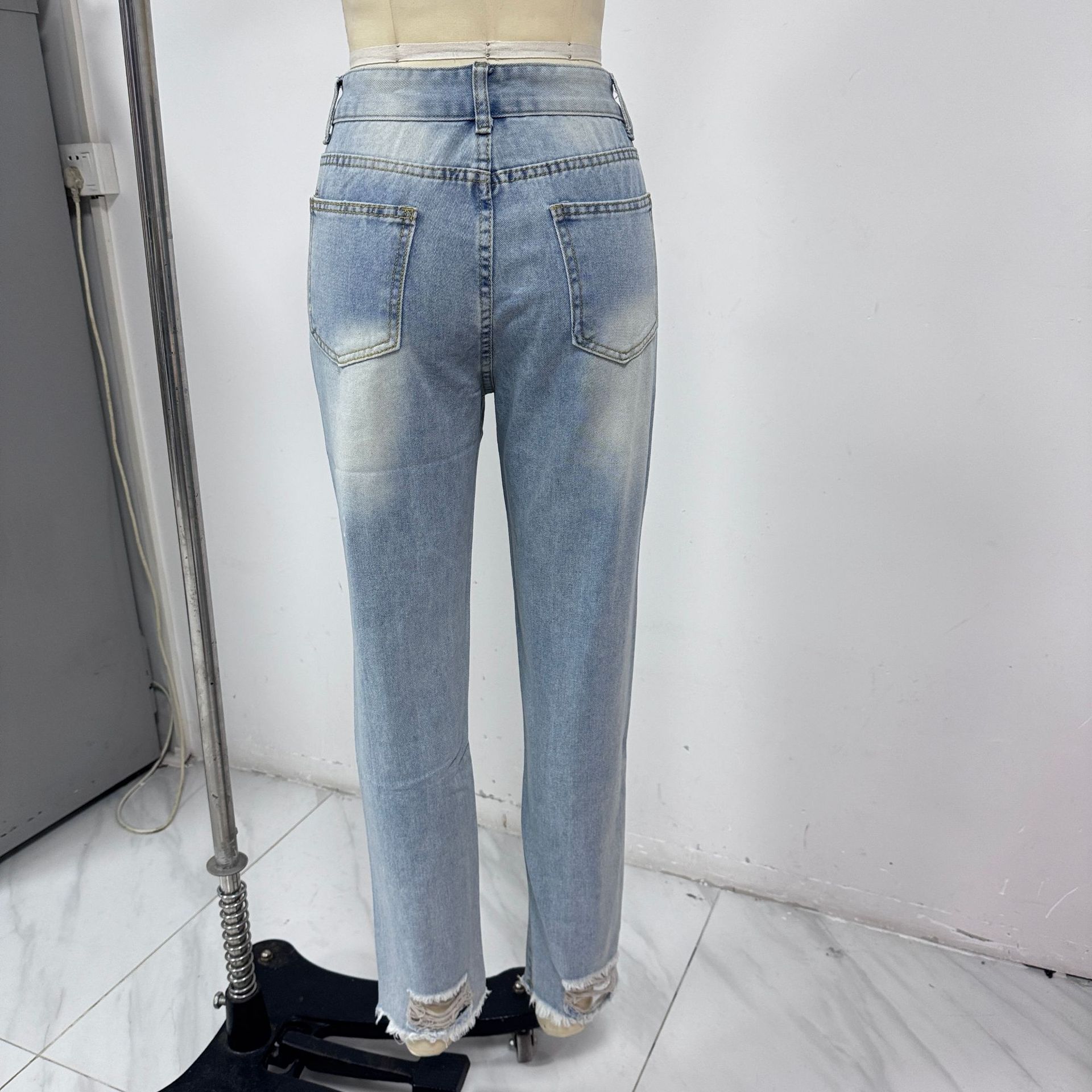 Amazon TUME European and American cross-border trade exclusive perforated, non-elastic retro fashionable denim trousers for women pic 6