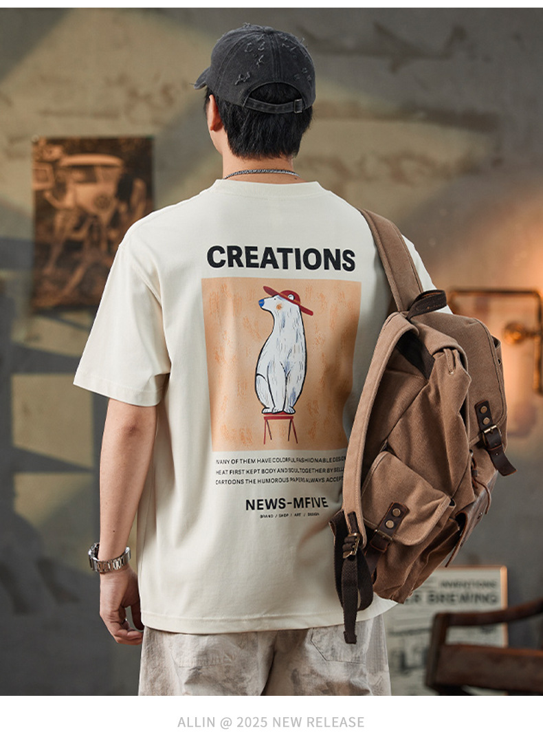 ALLIN 卡通印花短袖T恤男夏季美式重磅宽松百搭圆领五分半袖上衣详情17