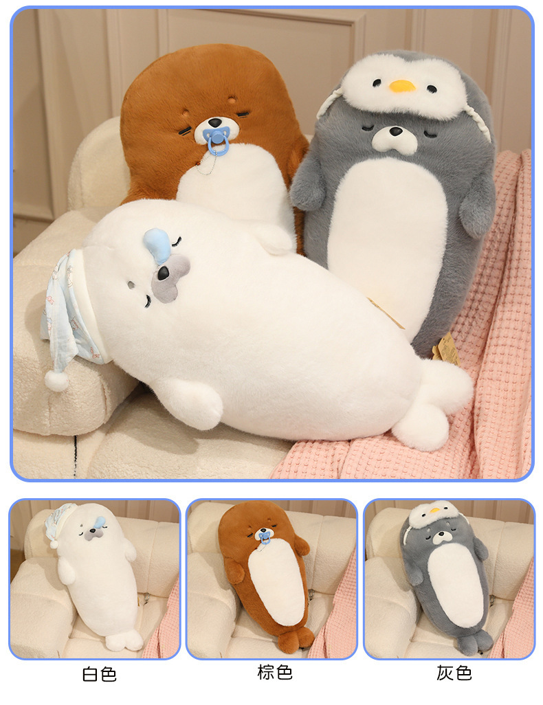 Cute Seal Family story plush toy, bed sleeping pillow, stuffed pillow, birthday present pic 4