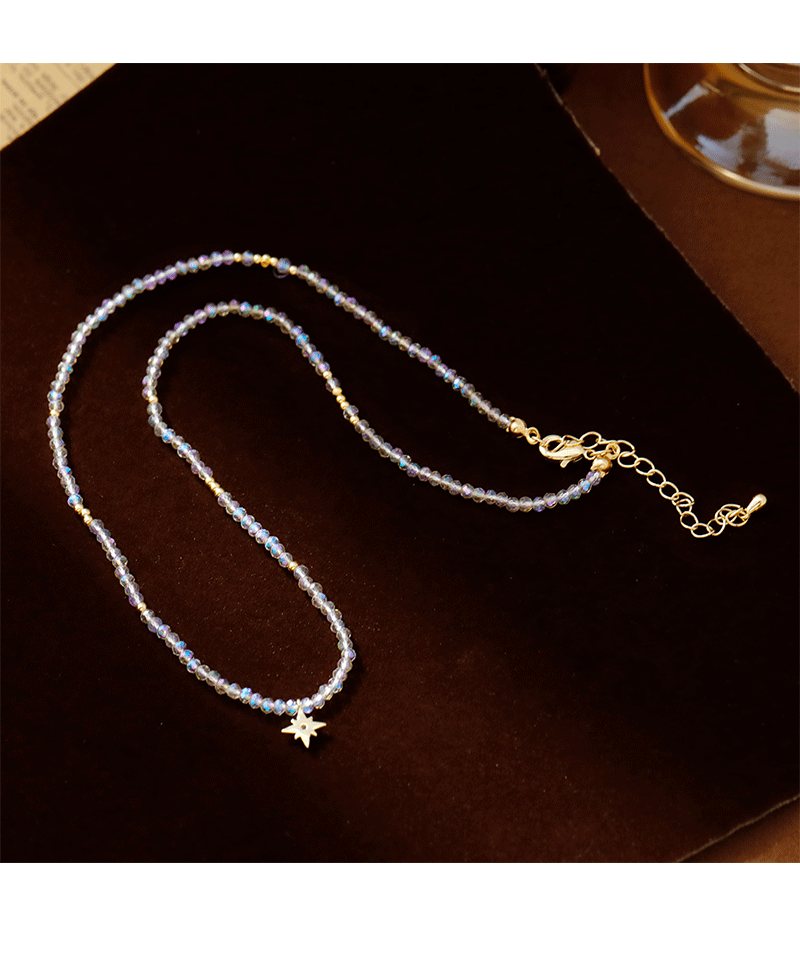 Hyacinth Fresh and delicate crystal bead Bead Octagonal Star necklace with a light luxury, niche and high-end feel 2025 Douyin hit collarbone necklace pic 4