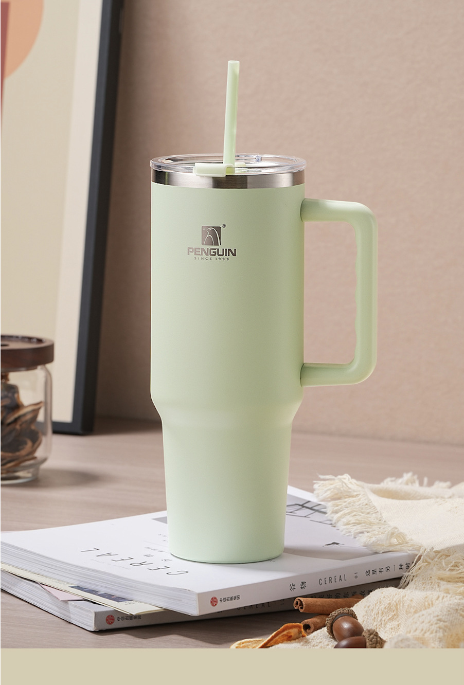 Penguin 304 stainless steel large-capacity macaron vacuum insulated car cup pic 8