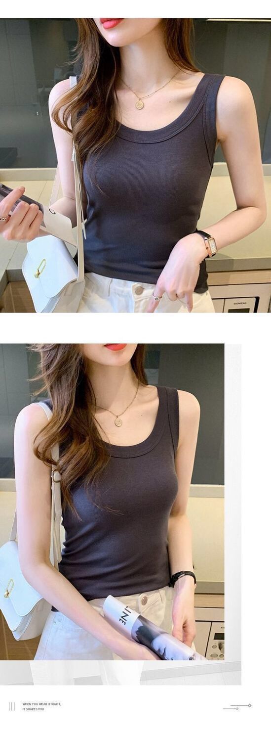 抖音爆款百搭防走光无袖内搭打底吊带背心女夏季修身显瘦外穿韩版 pic 10