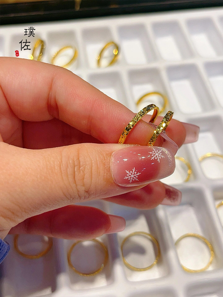 金店同款碎碎冰戒指碎冰冰金色男女款镜面指环满天星条戒送礼详情2