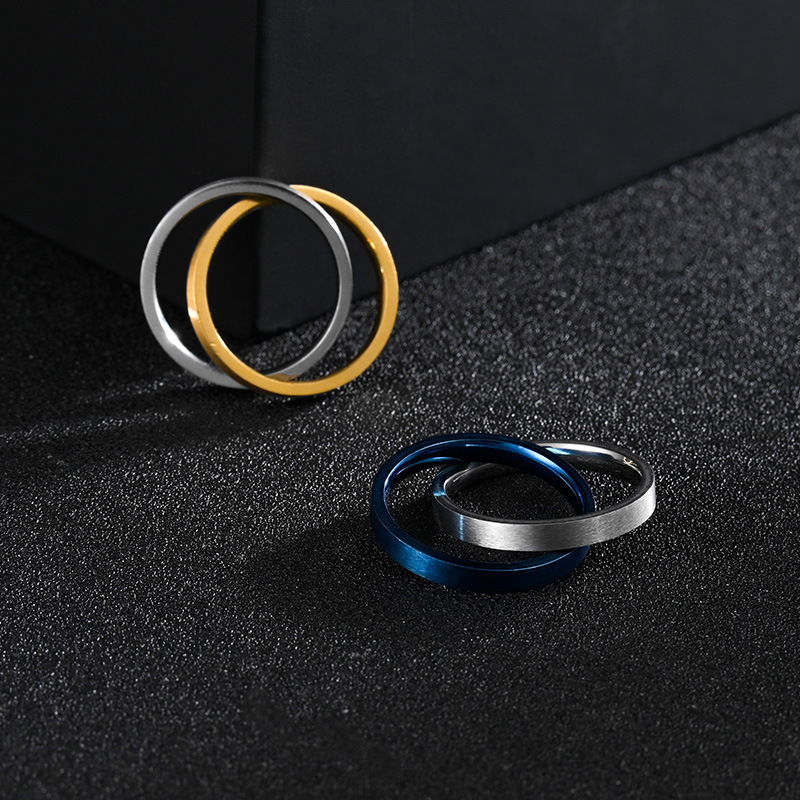 Cross-border Amazon popular jewelry supply: Two-color, two-piece titanium steel ring, vacuum electroplated in the furnace, no color fading pic 4