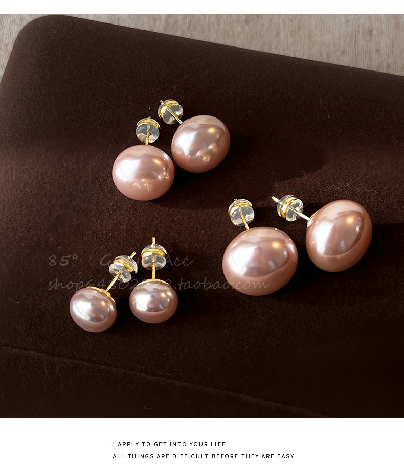 Shi Family Cherry Blossom Pink steamed bun Pearl Earrings for women, pure silver, high-end and simple earrings, mid-to-high-end wholesale accessories in Yiwu pic 6