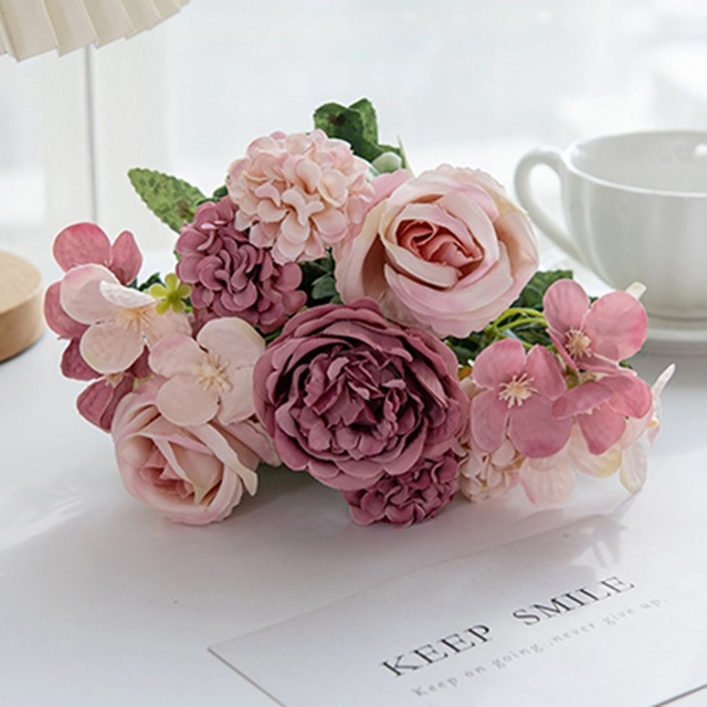 7叉玫瑰绣球花束 婚庆仿真花手捧花假花简约家居客厅餐桌摆设装饰详情9