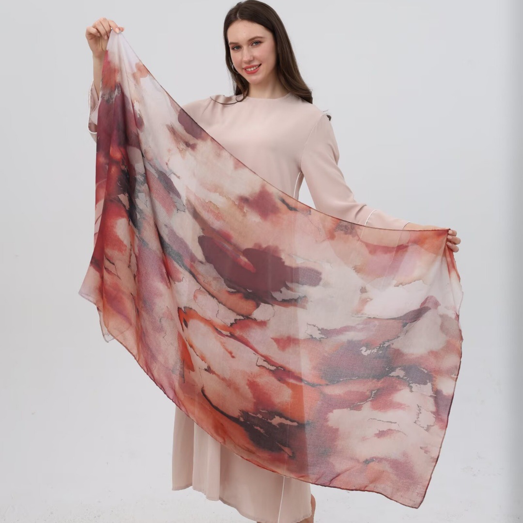 Hot-selling watercolor tie-dyed cotton scarf, Arabian modal cotton, Turkish Middle East headscarf, Internet celebrity style pic 11