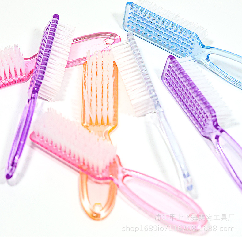 跨境现货彩色粉尘刷手柄美甲工具透明多功能羊角大号指甲清洁刷子详情9