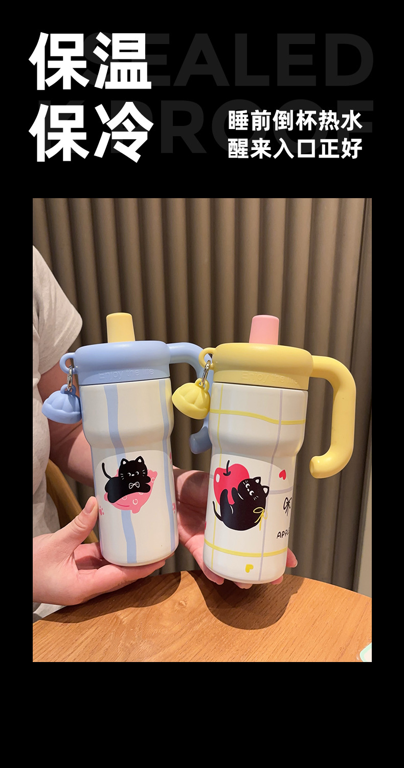新款卡通保温杯可爱小猫大容量冰霸杯高颜值女生手柄杯吸管杯详情9