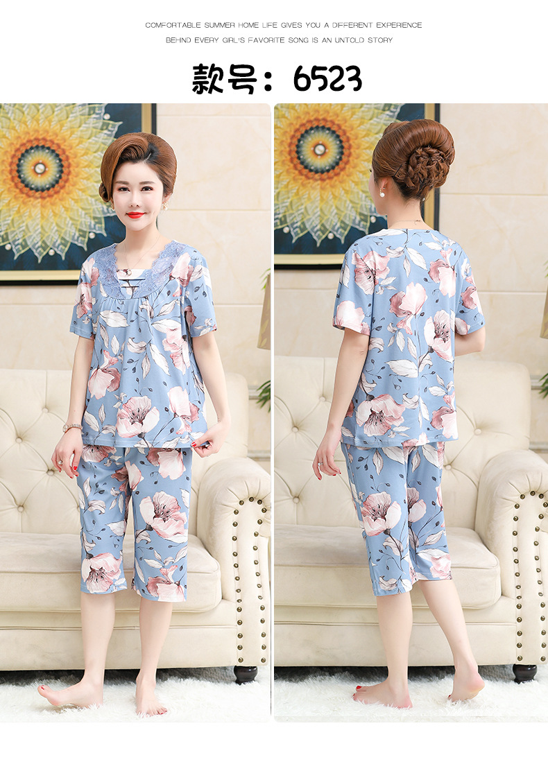 Middle-aged and elderly women wear summer short-sleeved, thin cotton clothes. Middle-aged women wear summer round-neck home clothes. Grandmothers and the elderly pic 47