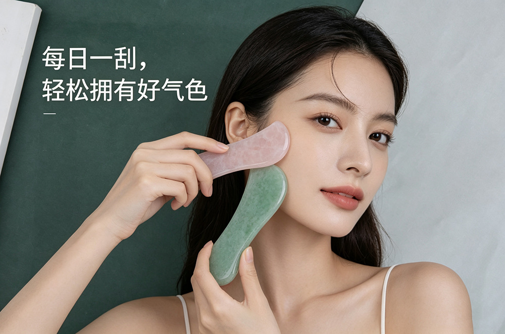 厂家天然玉石绿东陵刮痧板粉晶按摩板脸部面部全身通用刮痧按摩器详情7