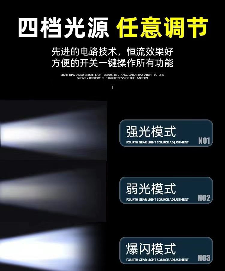 新款太阳能充电式USB强光手电筒超亮8头led手电筒手提探照灯远射详情3