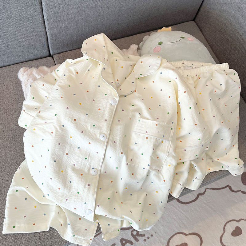 Pajama Women Summer Cloud Cotton 2024 New Style sweet and cute cardigan casual short-sleeved and short-shorts home wear set pic 1