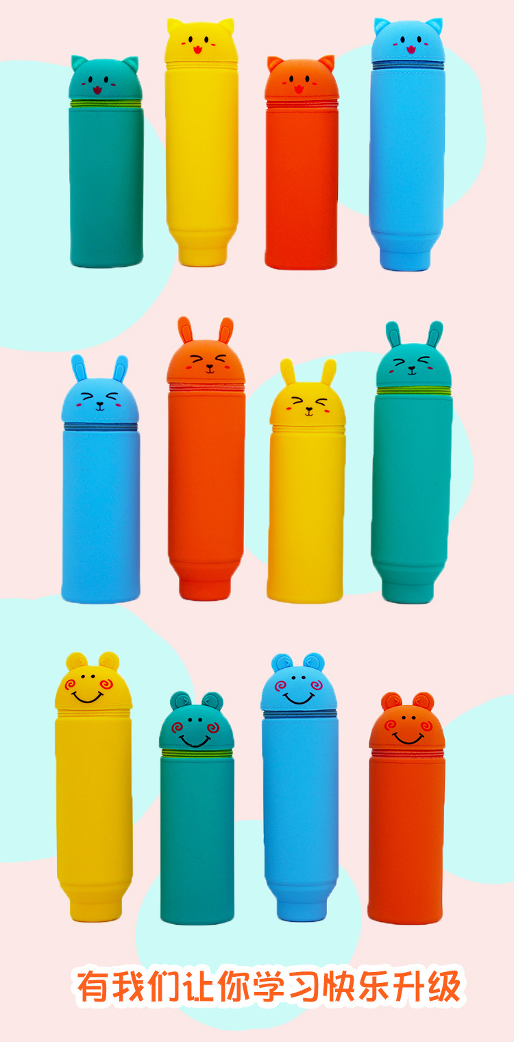Silicone pen case, extendable pen holder with zipper, large-capacity learning supplies, stationery storage box, large-capacity pen holder pic 5