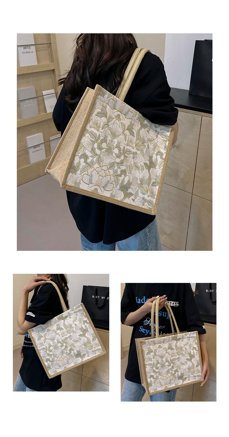 韩版文艺女包新款潮高颜值大容量棉麻时尚上班通勤手提袋便当包包详情10