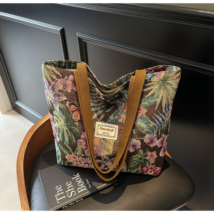 大容量国潮风帆布包包女2025新款通勤托特包女ins大学生上课单肩包详情15