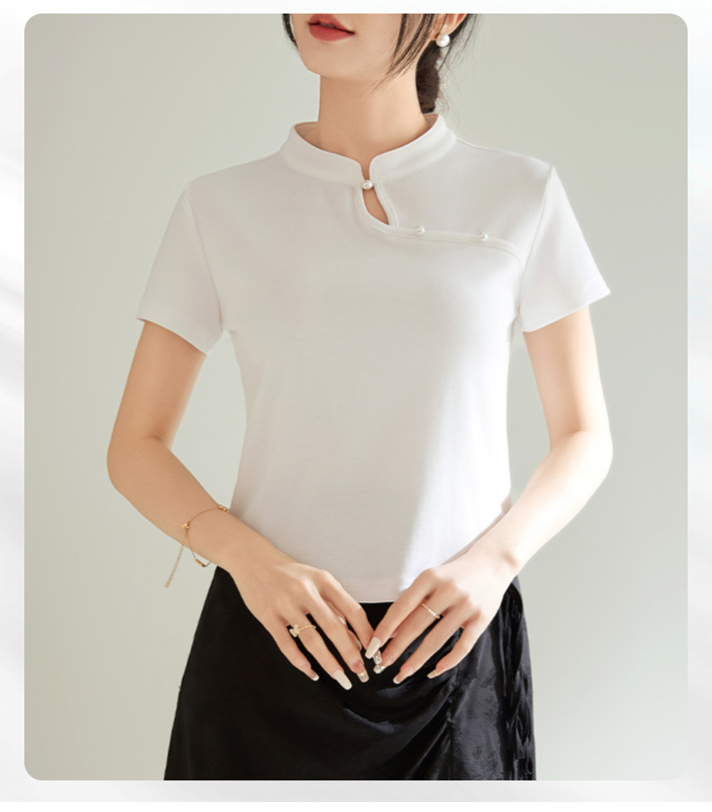 国潮国风新中式盘扣短款针织短袖t恤女2025春夏新款气质纽扣修身显瘦详情1