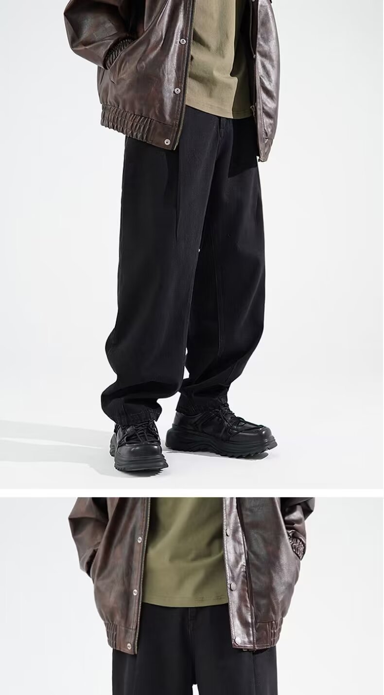 FUIV American-style jeans for men, washed and aged, high street straight, loose, trendy brand wide-leg long pants for men pic 10